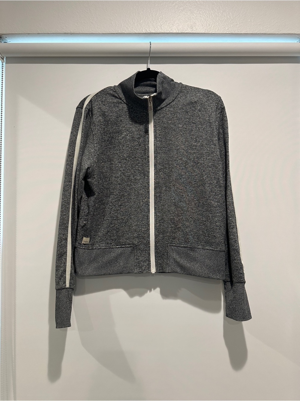 Vuori Heather Gray Zip-Up Track Jacket with White Stripe